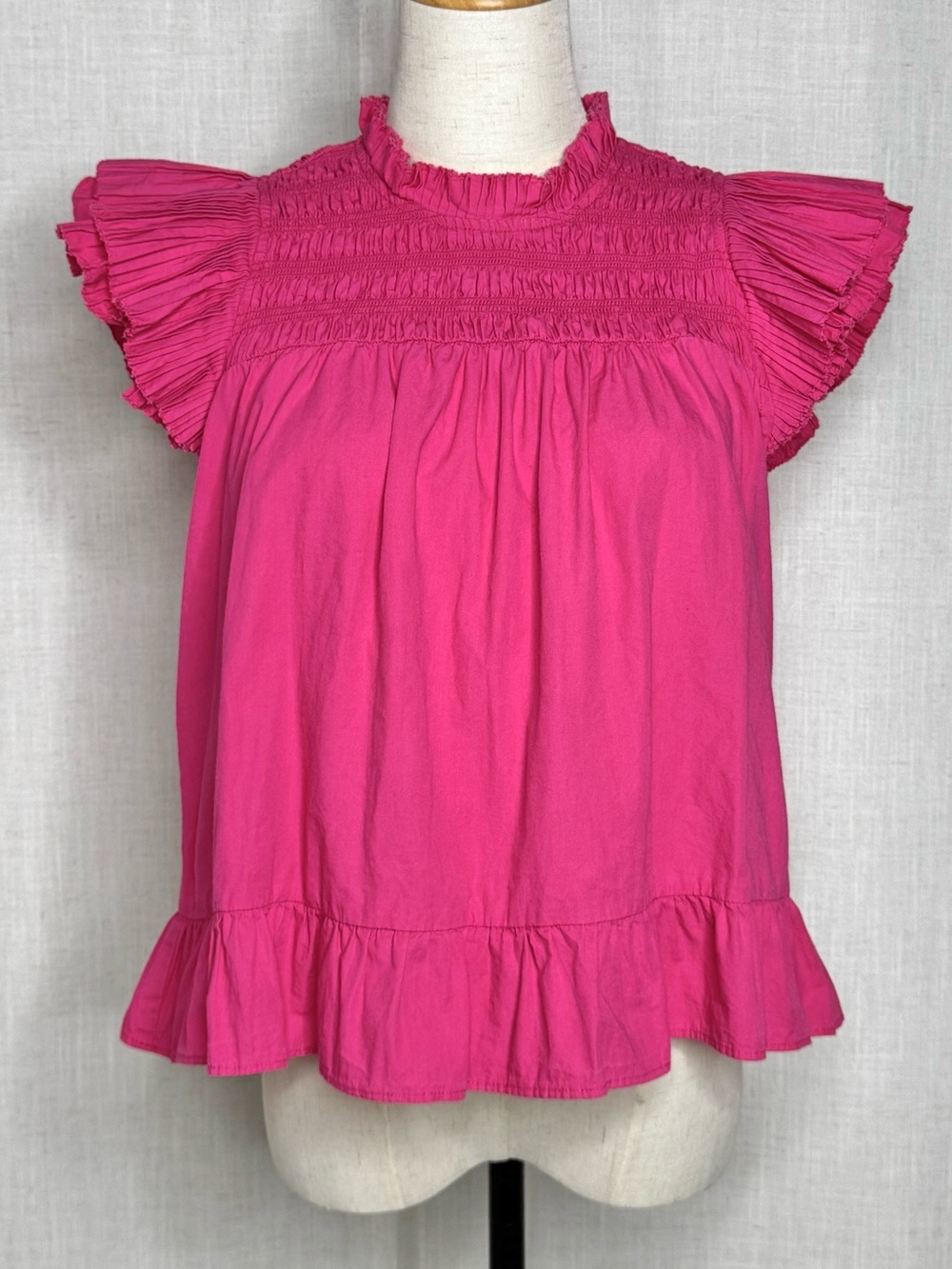 Love the Label Smocked Ruffle Sleeve Blouse Hot Pink Size Medium